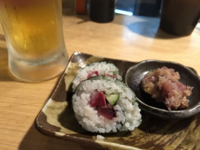 あじなめろう＆海鮮太巻き2カン＋ビール